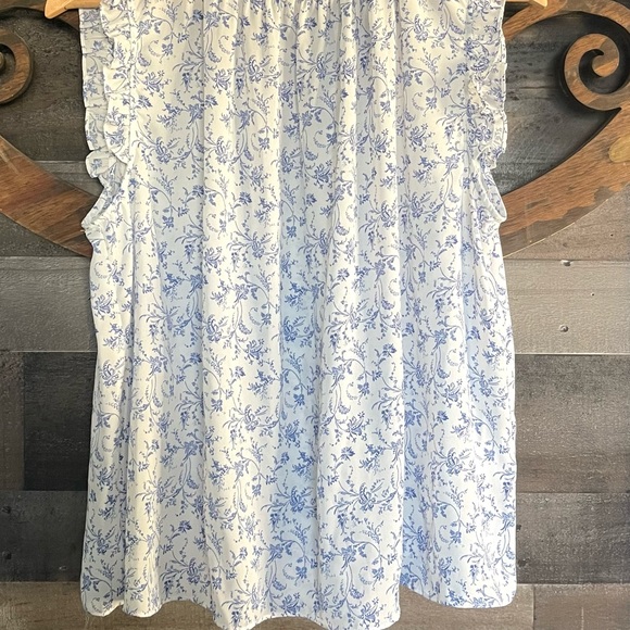 Floral Blouse L Ruffle Peasant Swing Top Cottagecore Sleeveless Tunic - Picture 3 of 16